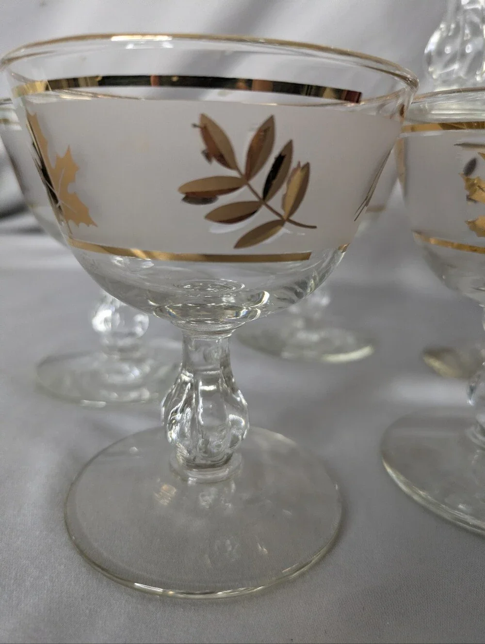 Vtg Libbey Golden Leaf Champagne Coupe Glasses Set Of 7 Mid Century